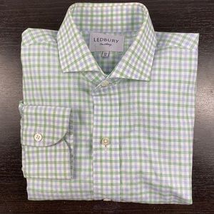 Ledbury size M green plaid men dress shirt